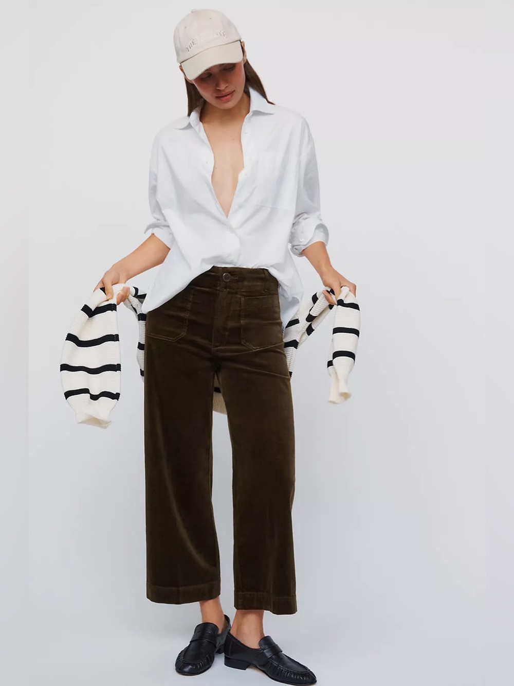 Maeve Colette Corduroy Cropped Wide Leg Pants in Olive
